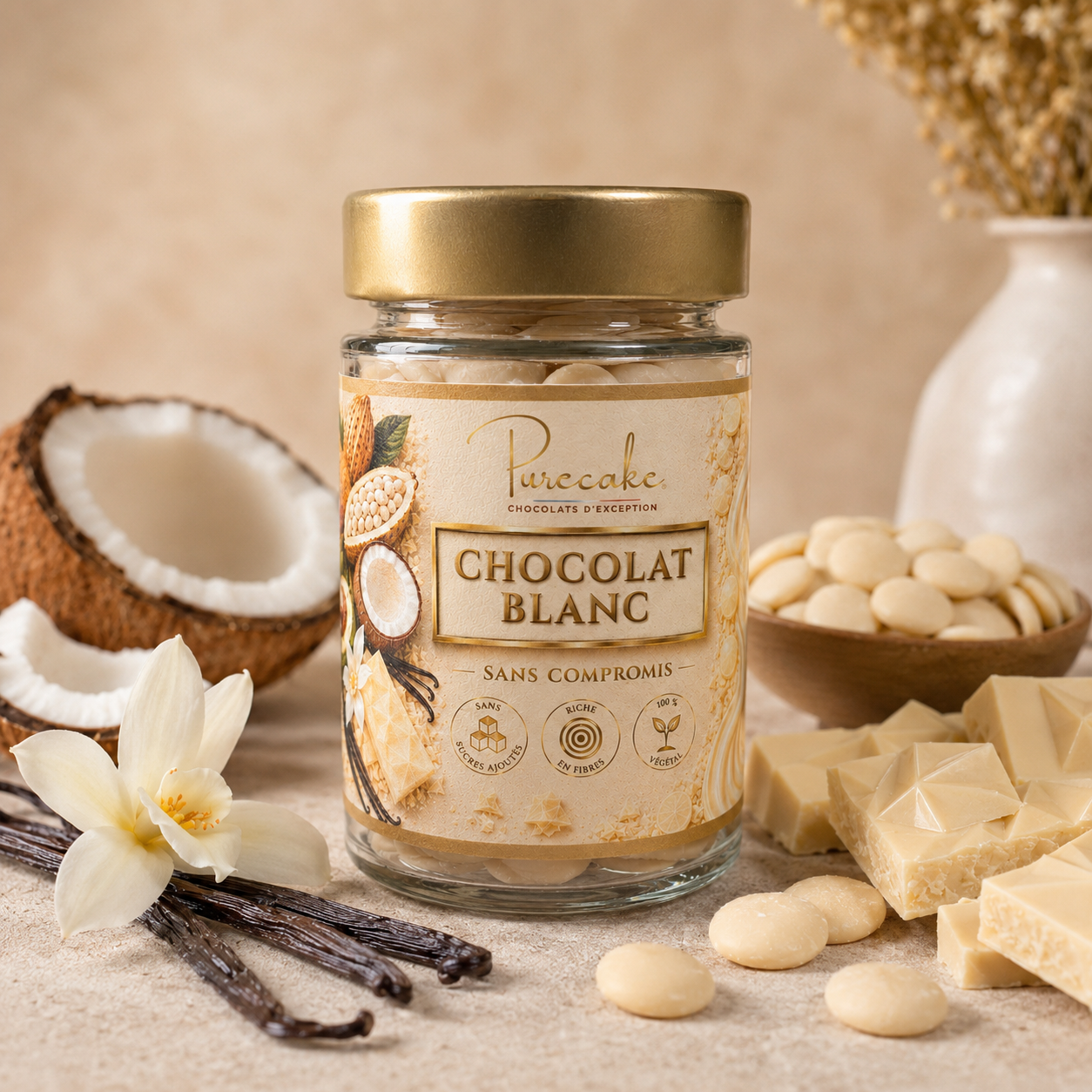 CHOCOLAT BLANC VÉGÉTAL – SANS LACTOSE & SANS SUCRE AJOUTÉ