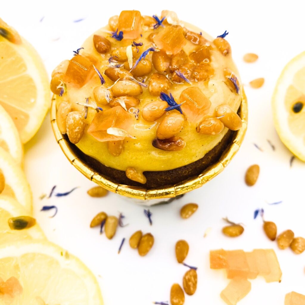 Cupcake Citron Passion Pignon vegan sans gluten Purecake 1